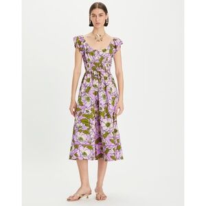 Tory Burch printed cotton poplin dress Size 4 aster pink bold flower